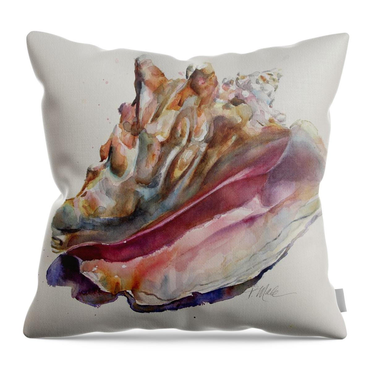 Face Masks Throw Pillow featuring the painting Queen Conch Shell by Tracy Male