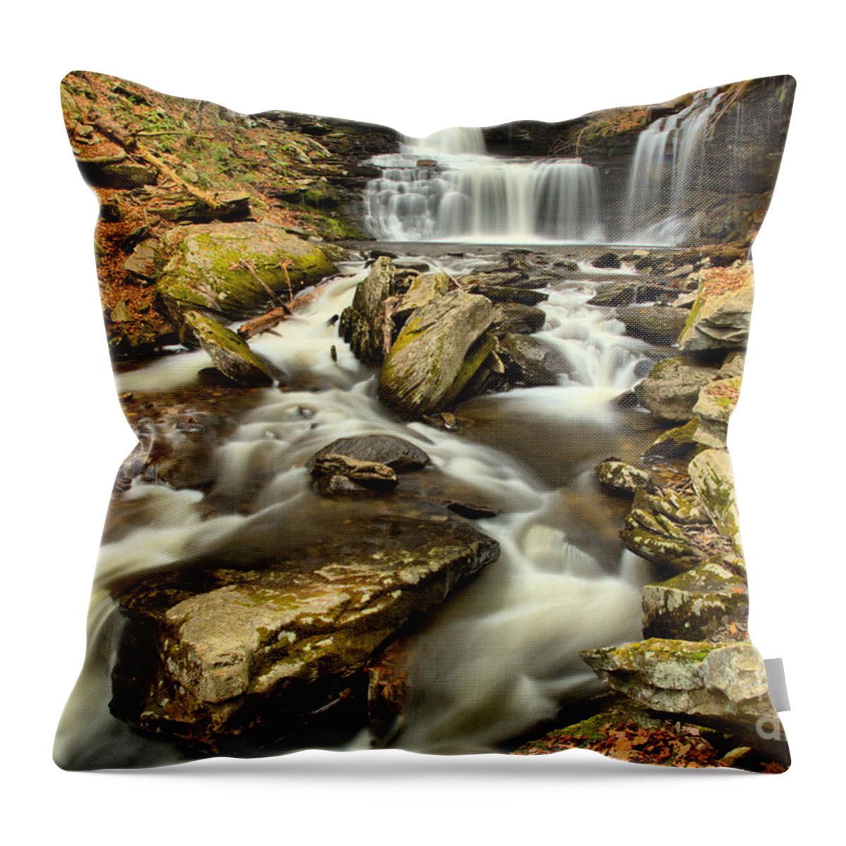 Ricketts Glen Throw Pillow featuring the photograph R B Ricketts Falls Autumn Landscape by Adam Jewell