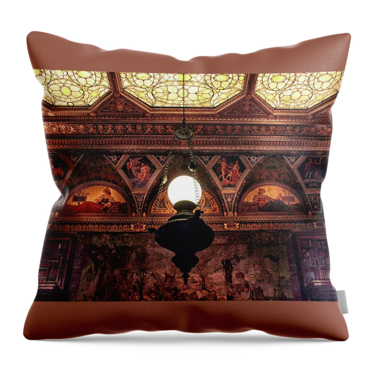 The Morgan Library Throw Pillow featuring the photograph Morgan Library Lamp by Jessica Jenney