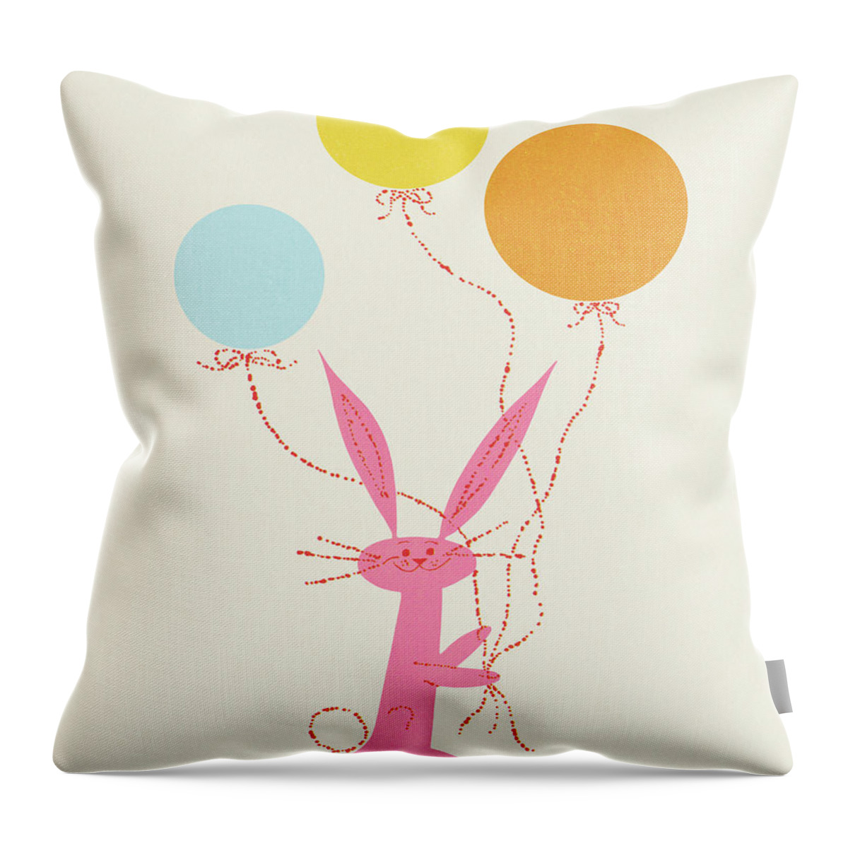 Animal Throw Pillow featuring the drawing Rabbit Carrying Three Balloons by CSA Images