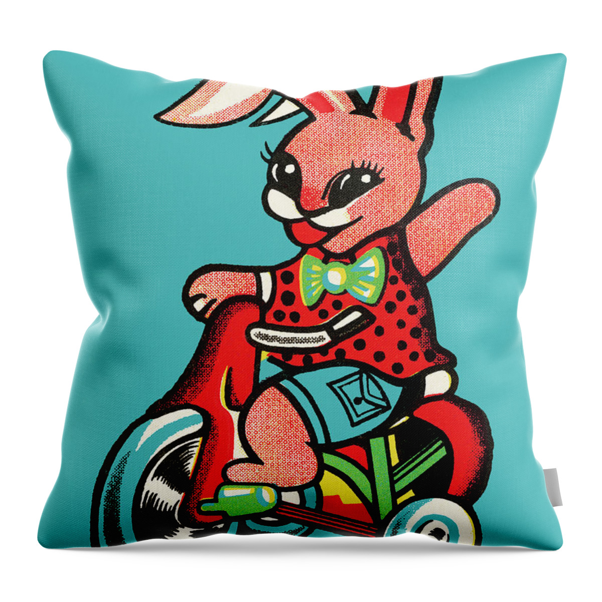Activity Throw Pillow featuring the drawing Rabbit Riding a Tricycle by CSA Images