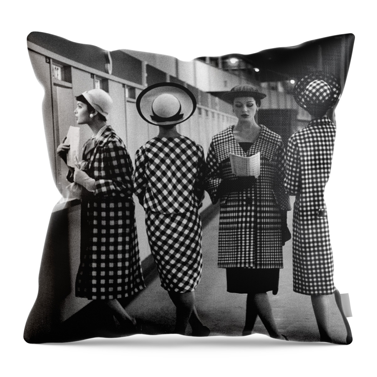 Sports Track Throw Pillow featuring the photograph Racetrack Fashions by Nina Leen