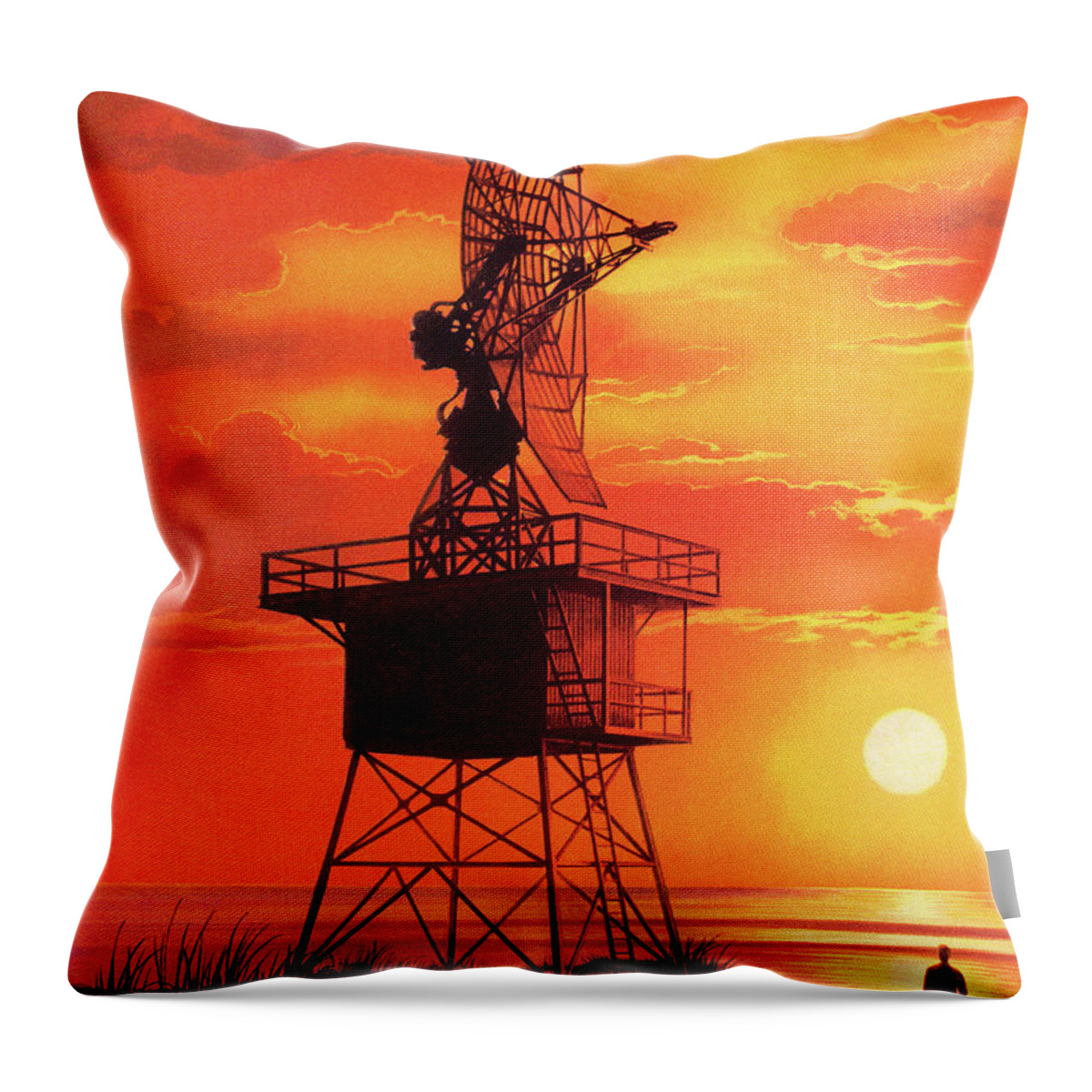 Antenna Throw Pillow featuring the drawing Radar Tower by CSA Images