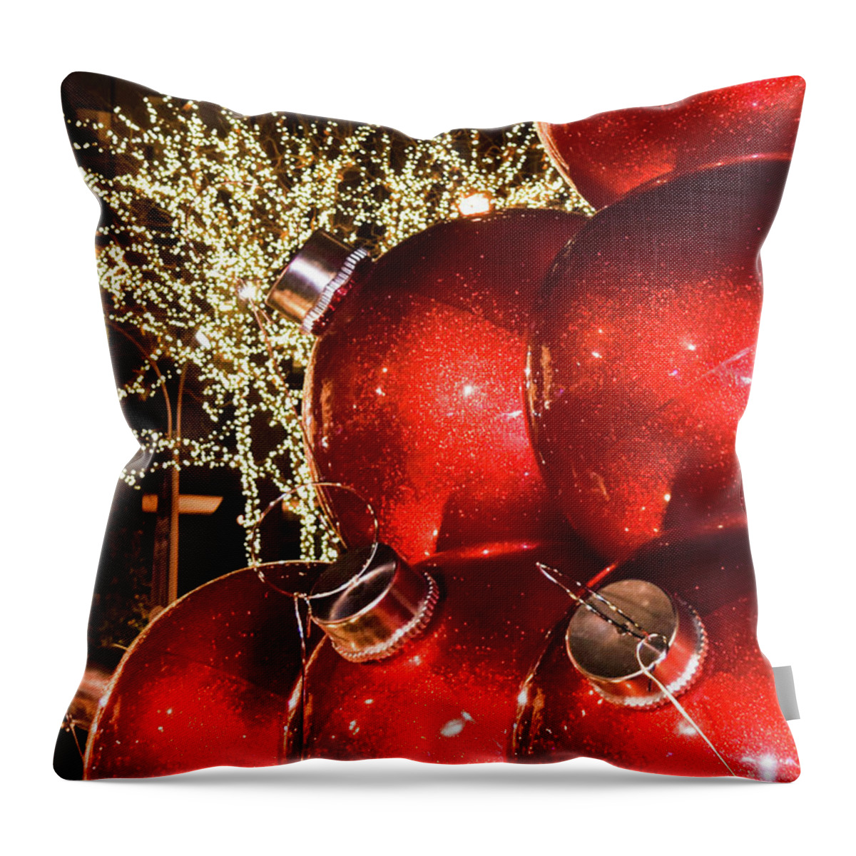 Red Balls Throw Pillow featuring the photograph Radio City Christmas Balls - New York City by Mary Ann Artz