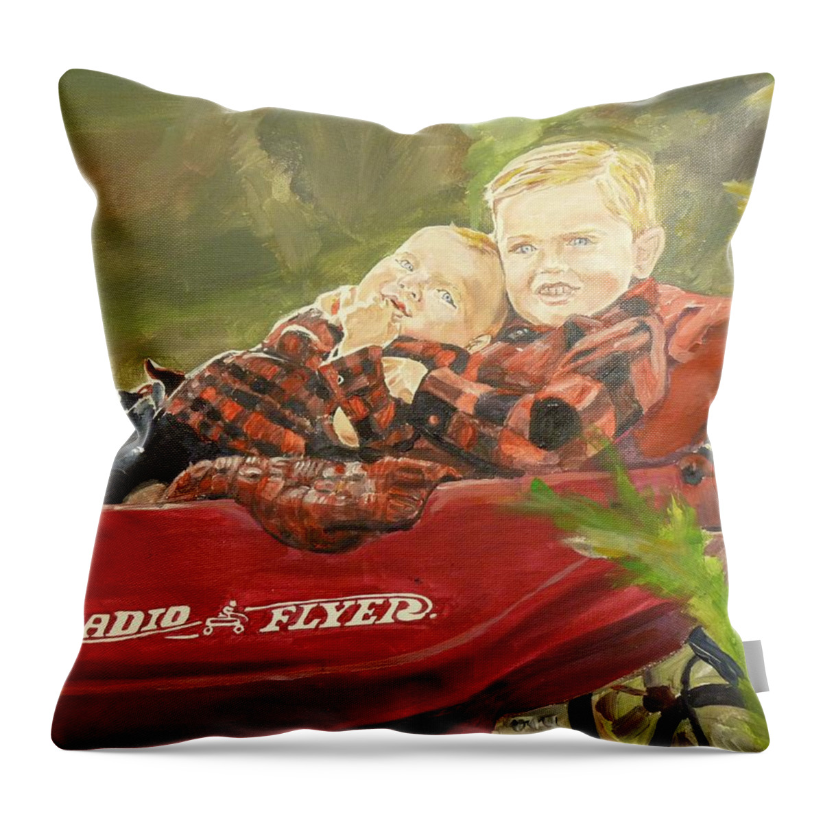 Portrait Throw Pillow featuring the painting Radio Flyer by Bryan Bustard