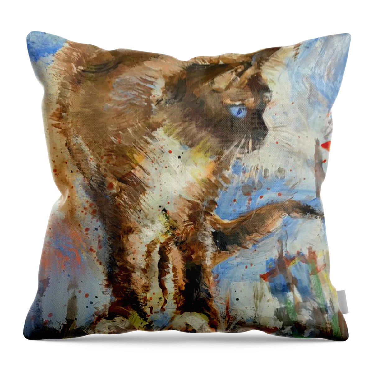 Painting Throw Pillow featuring the mixed media Ragdoll kitten cat by Mark Tonelli