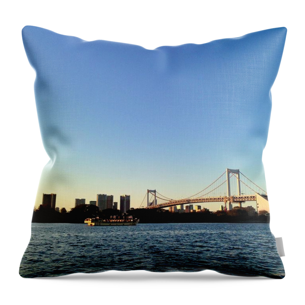 Tranquility Throw Pillow featuring the photograph Rainbow Bridge With Ferry by Hide