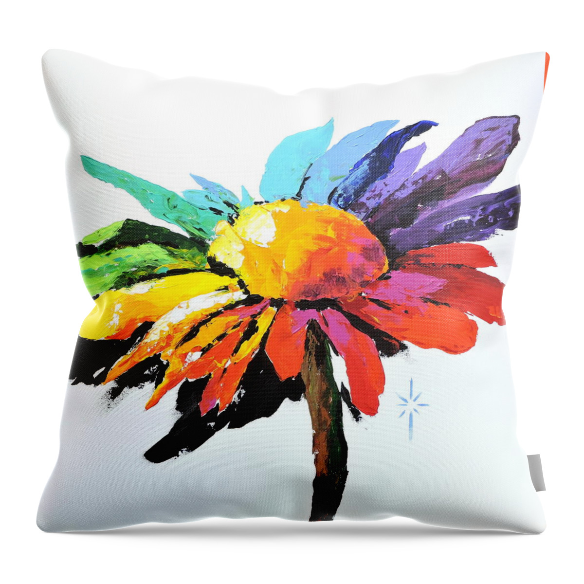 Daisy Throw Pillow featuring the painting Rainbow Daisy by Jodie Marie Anne Richardson Traugott     aka jm-ART