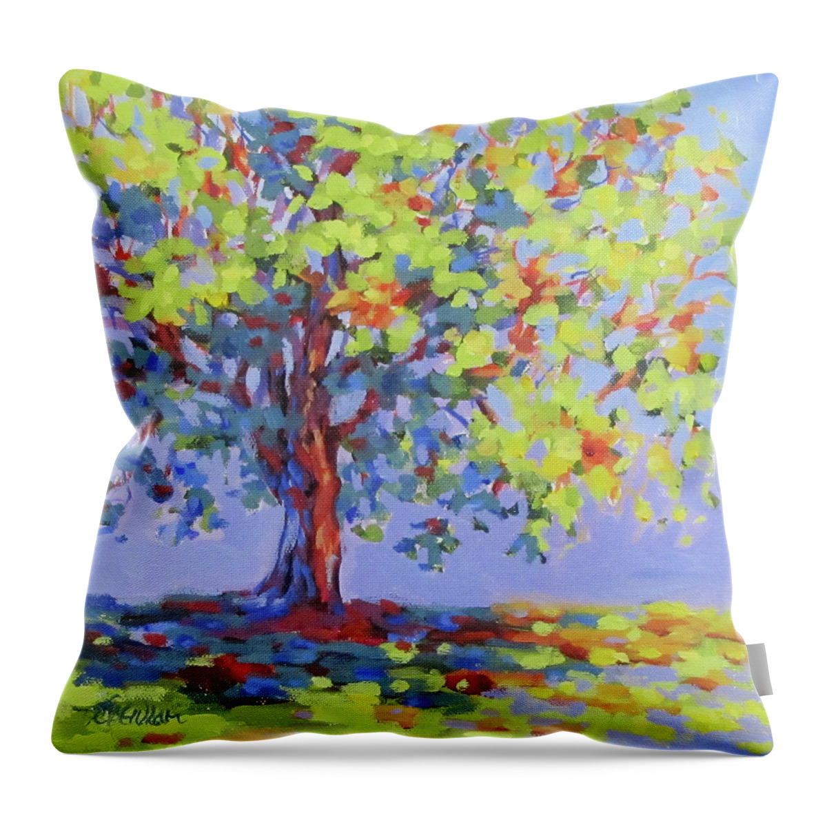 Tree Throw Pillow featuring the painting Rainbow Tree by Karen Ilari