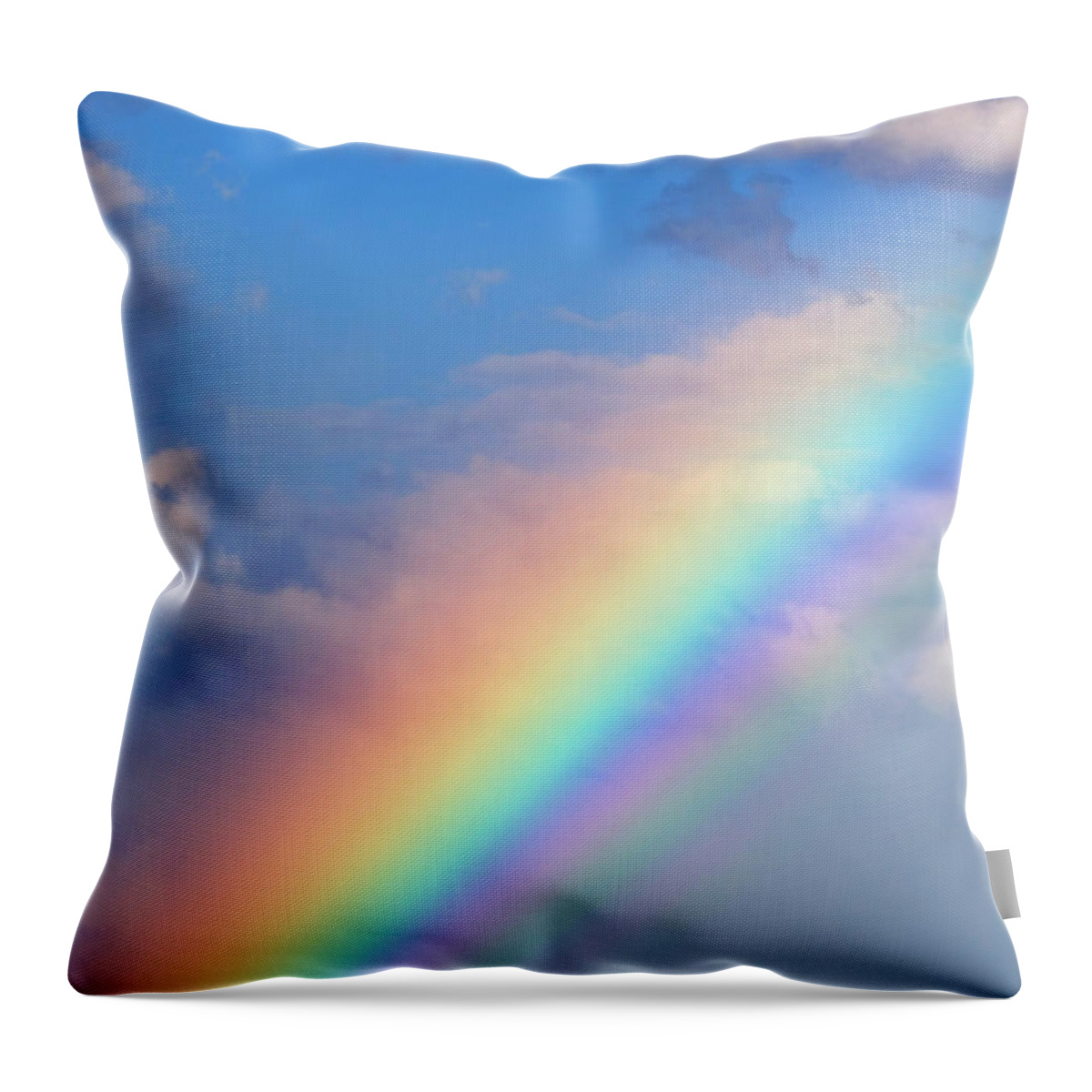 Scenics Throw Pillow featuring the photograph Rainbow With Blue Sky And Clouds by Wesley Hitt