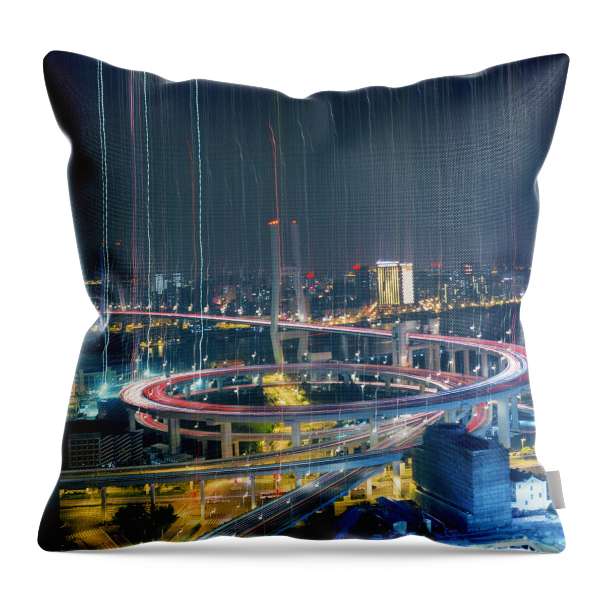 Built Structure Throw Pillow featuring the photograph Raining In City by Min Wei Photography