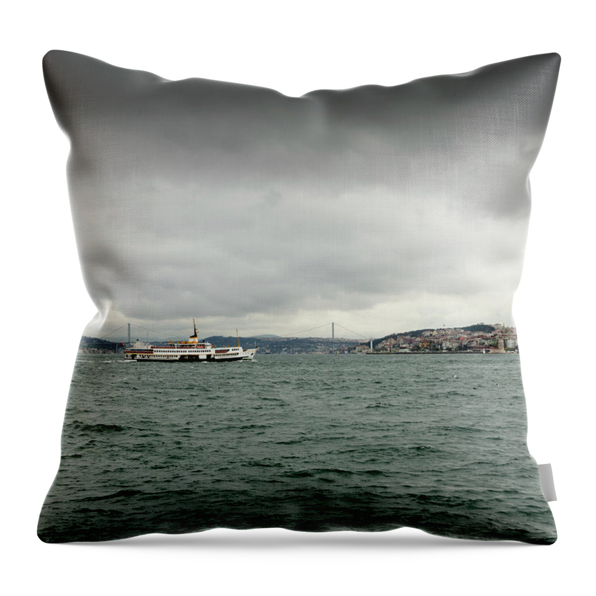 Water's Edge Throw Pillow featuring the photograph Rainy Day In Istanbul by Funky-data