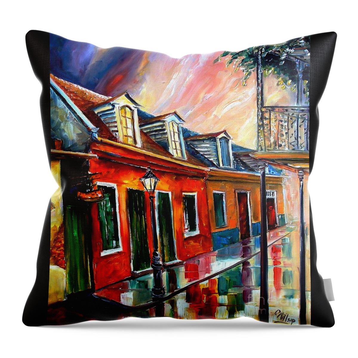 New Orleans Throw Pillow featuring the painting Rainy Day on Toulouse Street by Diane Millsap