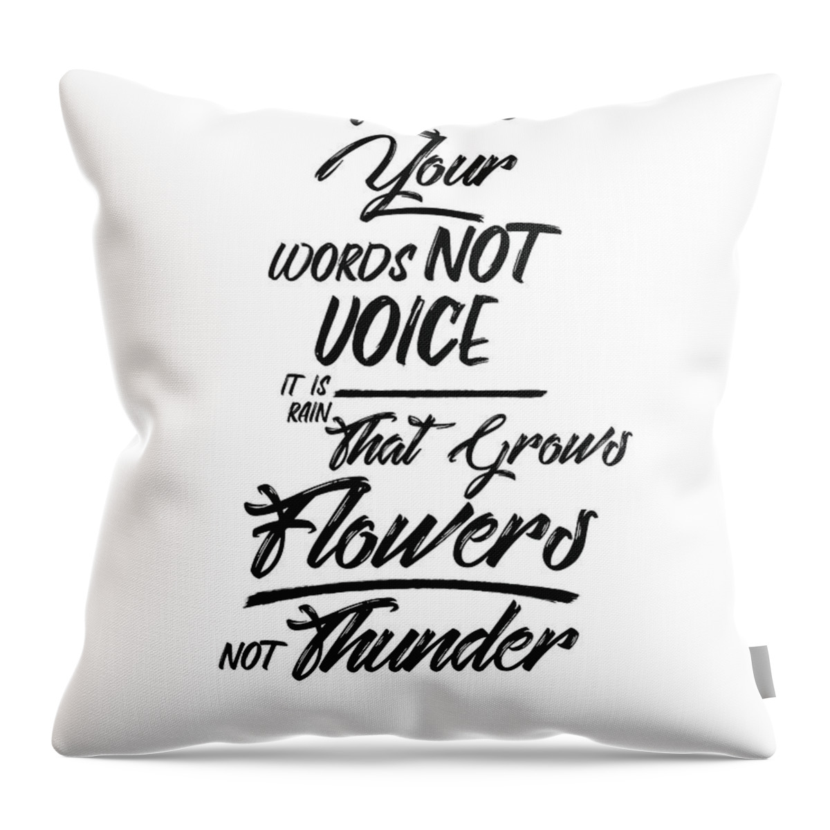 Rumi Throw Pillow featuring the mixed media Raise your words, not voice - Rumi Quotes - Typography - Black and white - Lettering by Studio Grafiikka