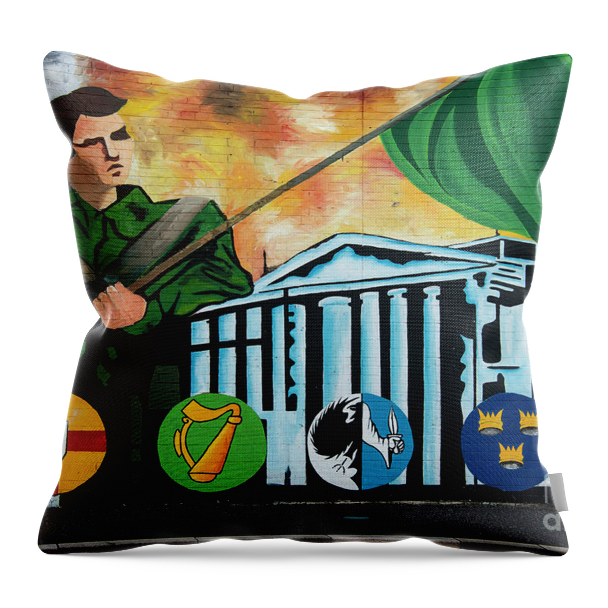 Belfast Throw Pillow featuring the photograph Raising the Flag Mural by Bob Phillips