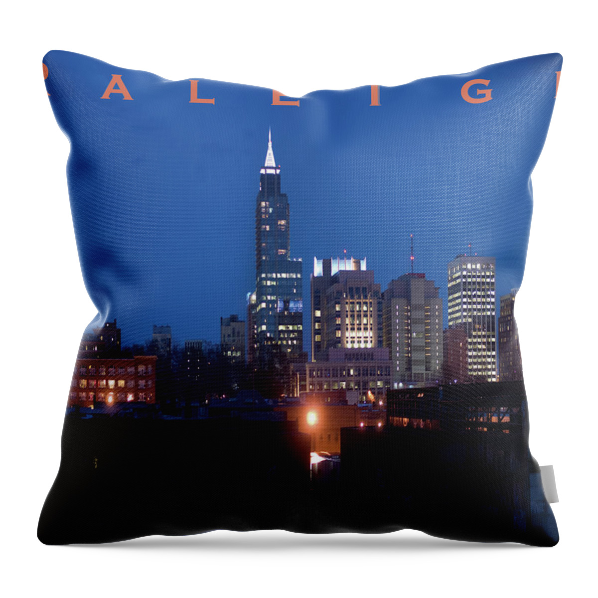 Raleigh Throw Pillow featuring the photograph Raleigh Skyline night photo 16 x 20 ratio by Tommy Midyette