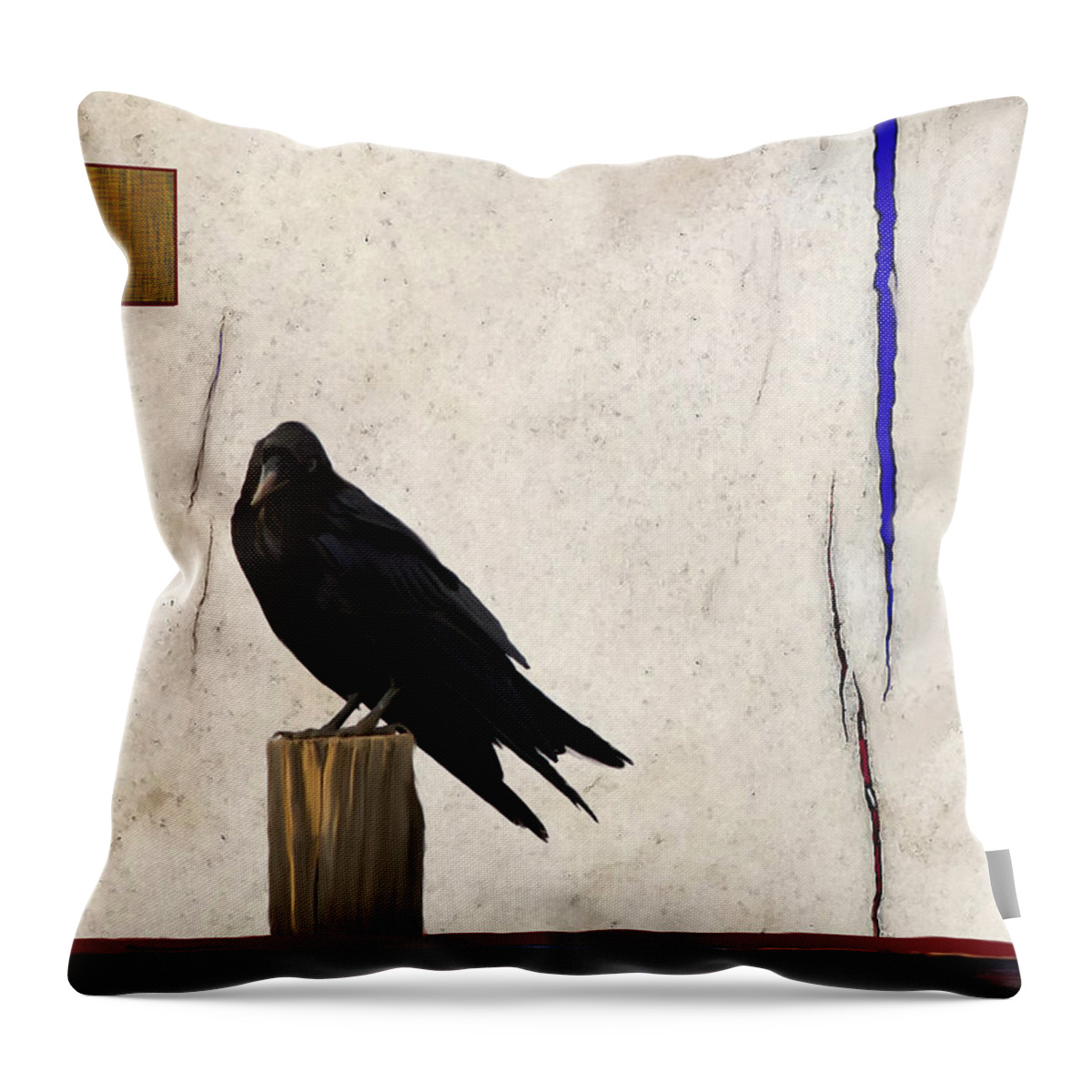 Raven Throw Pillow featuring the mixed media Raven Red White and Blue by Jonathan Thompson