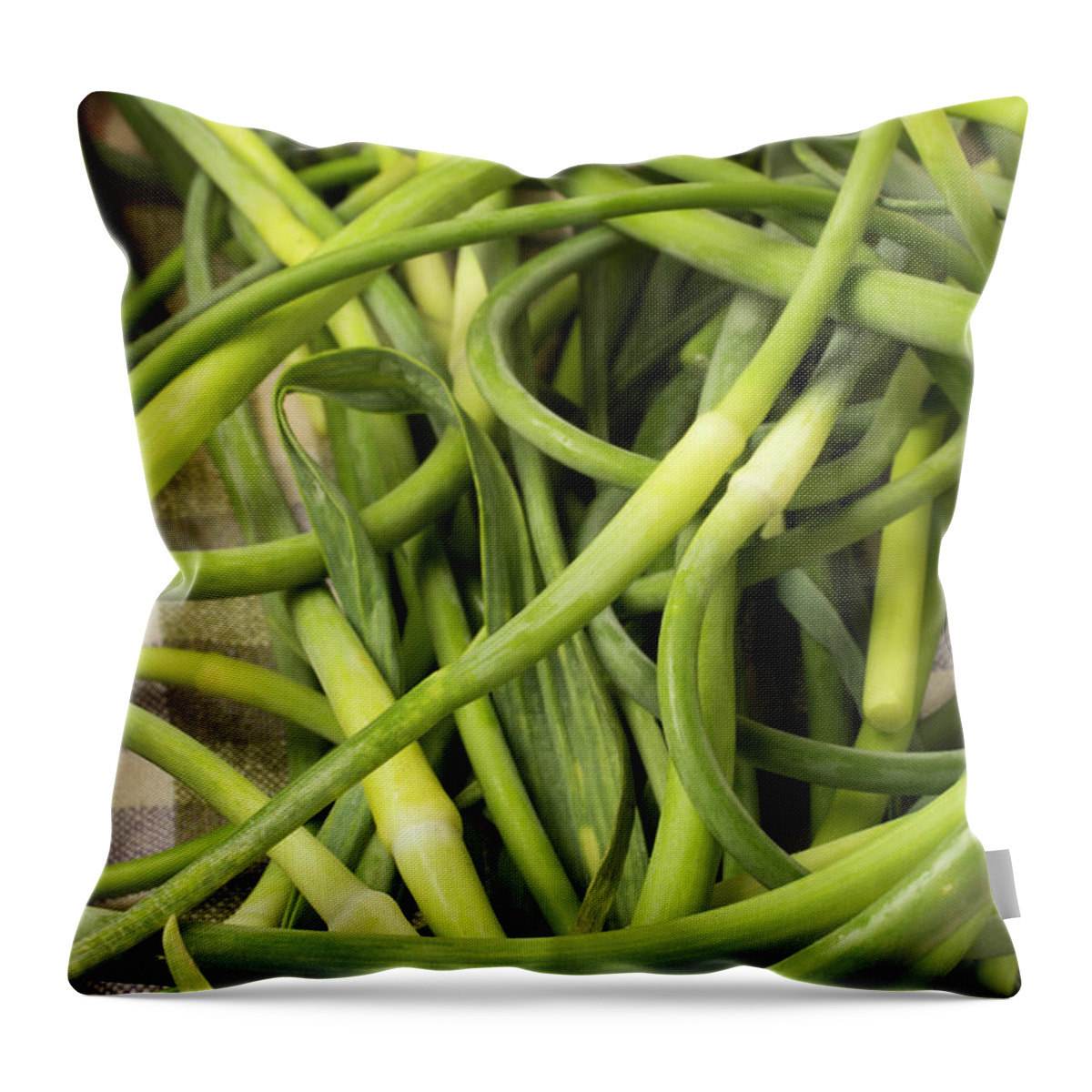 Season Throw Pillow featuring the photograph Raw Garlic Scapes by Brian Yarvin