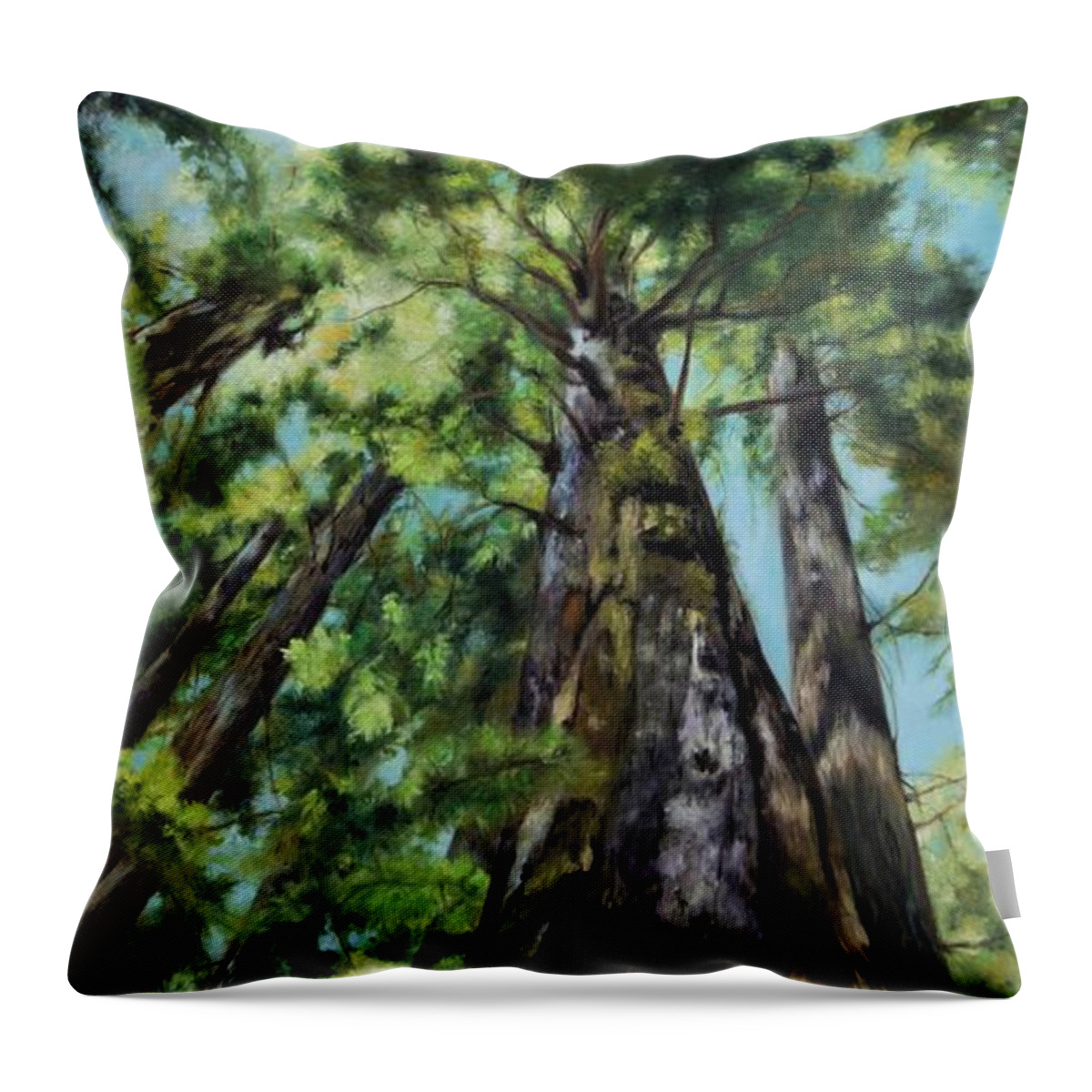 Forest Throw Pillow featuring the painting Reaching for the Light by Lori Brackett