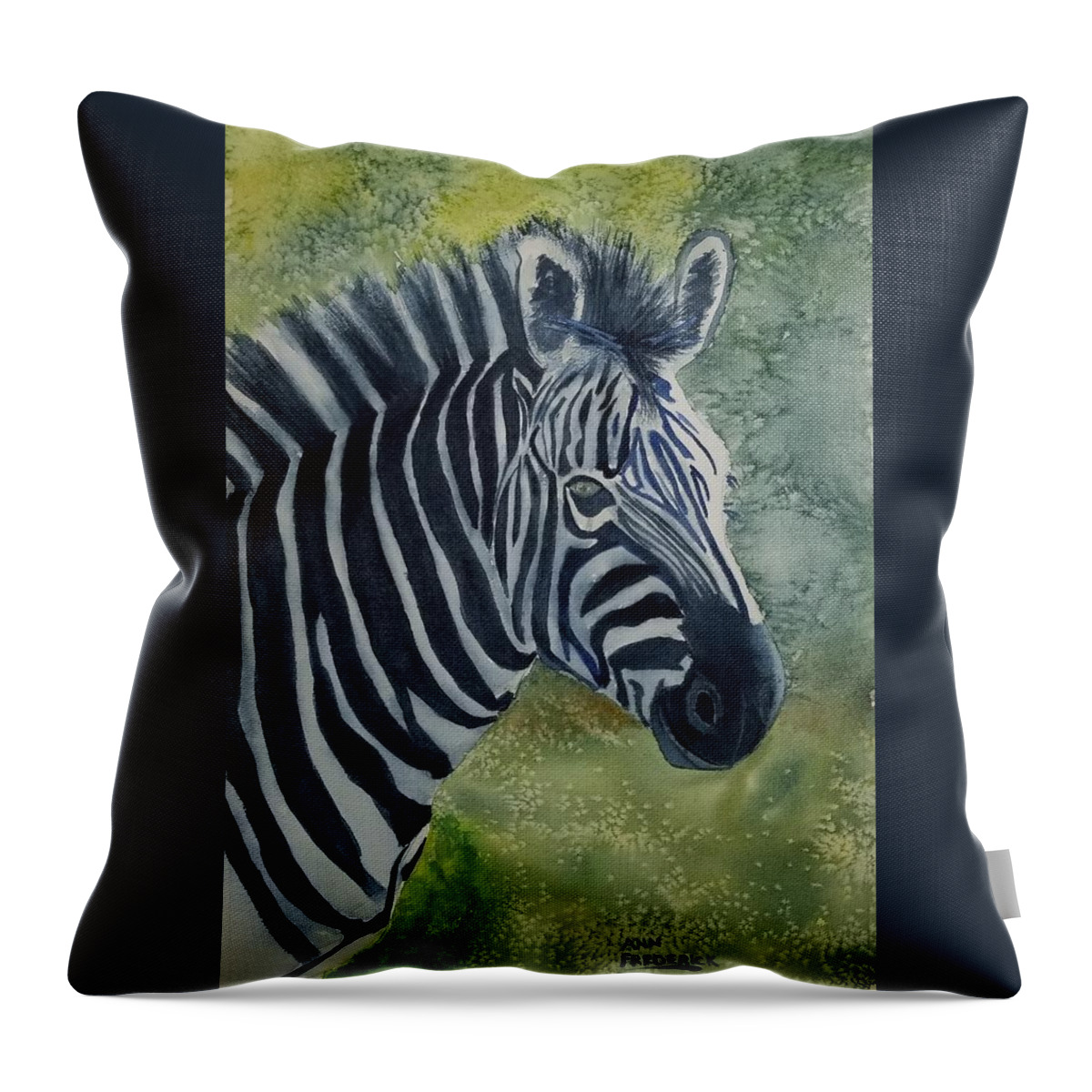Zebra Throw Pillow featuring the painting Real Head Turner by Ann Frederick