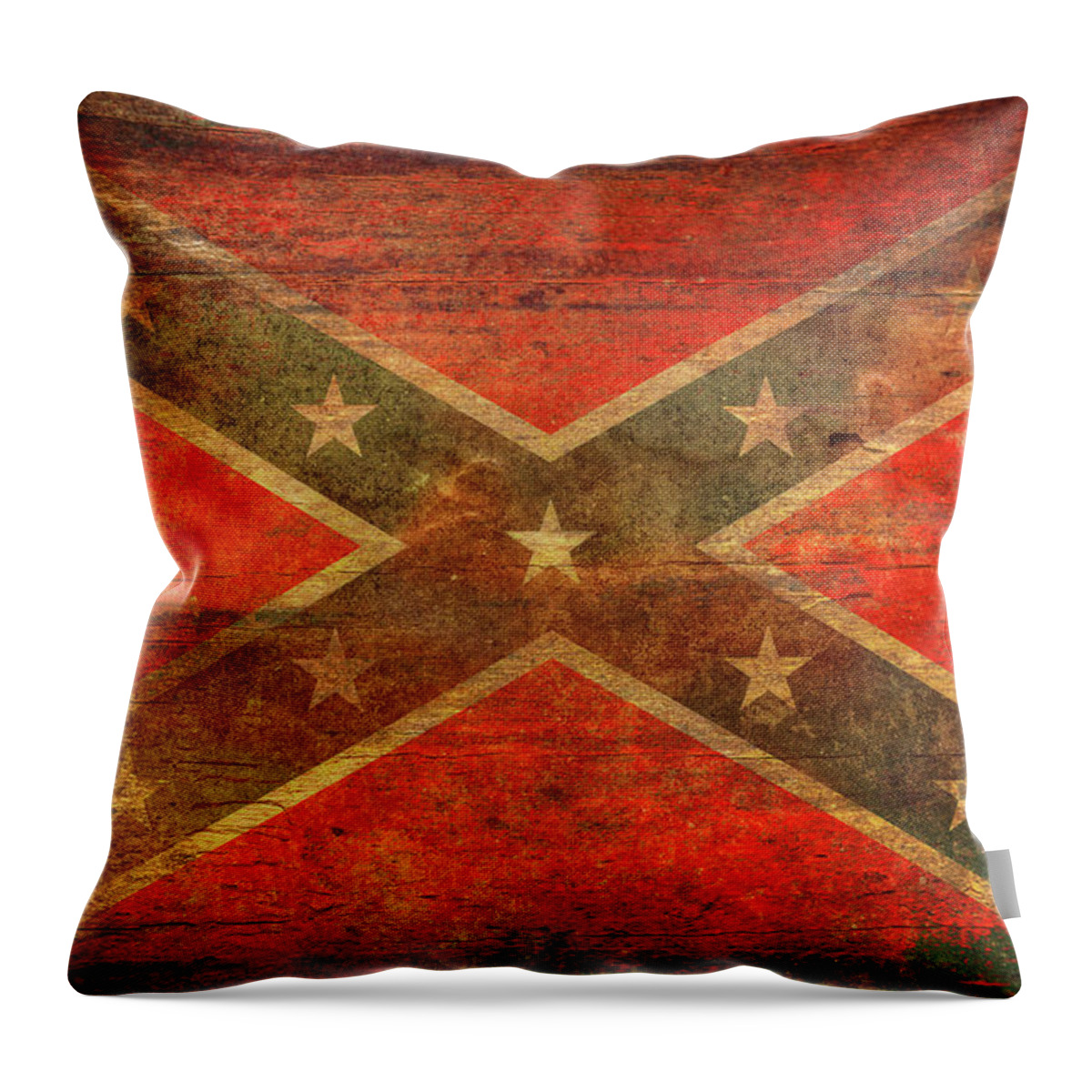 Rebel Confederate Flag On Wood Throw Pillow featuring the digital art Rebel Confederate Flag on Wood by Randy Steele