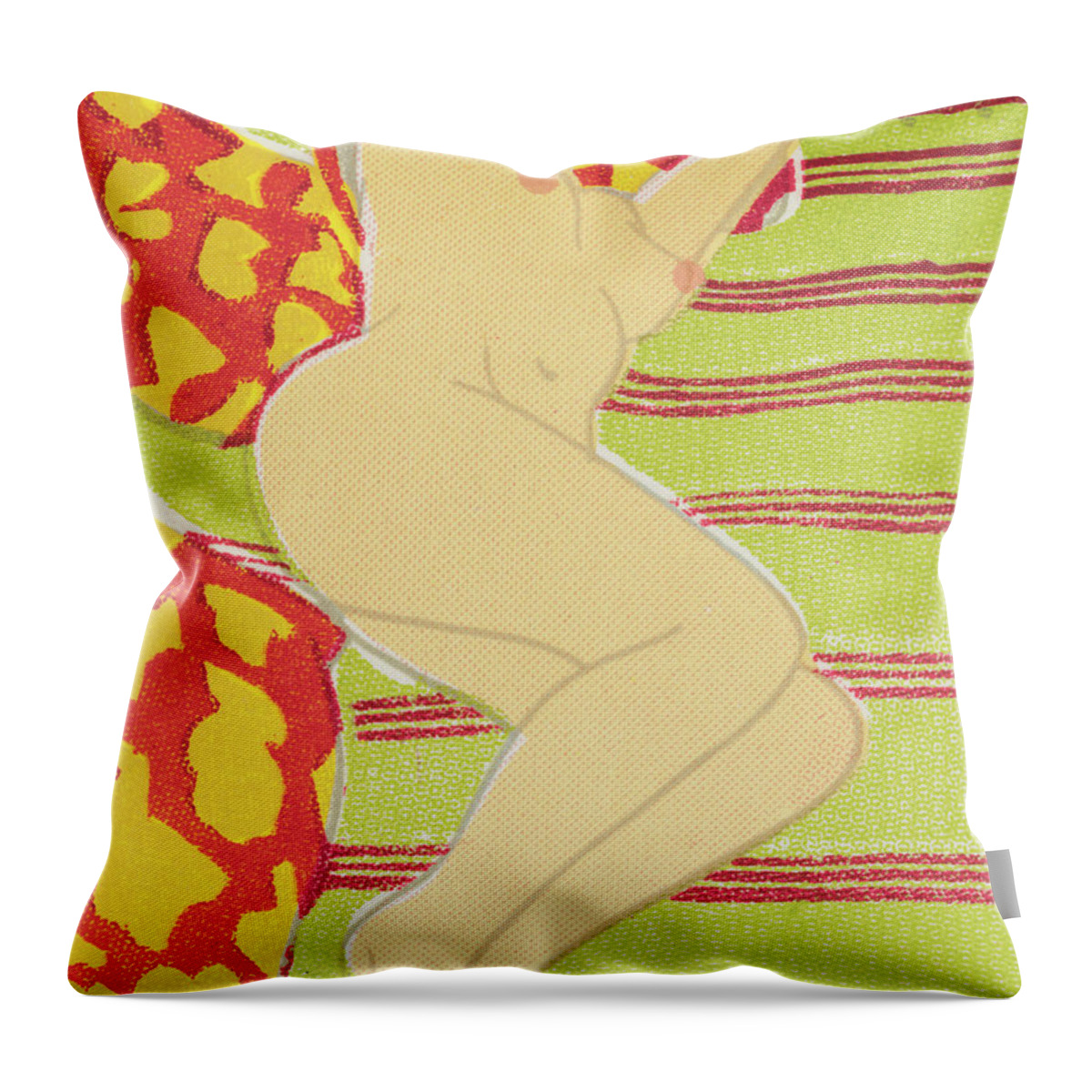 Adult Throw Pillow featuring the drawing Reclining Nude Woman by CSA Images