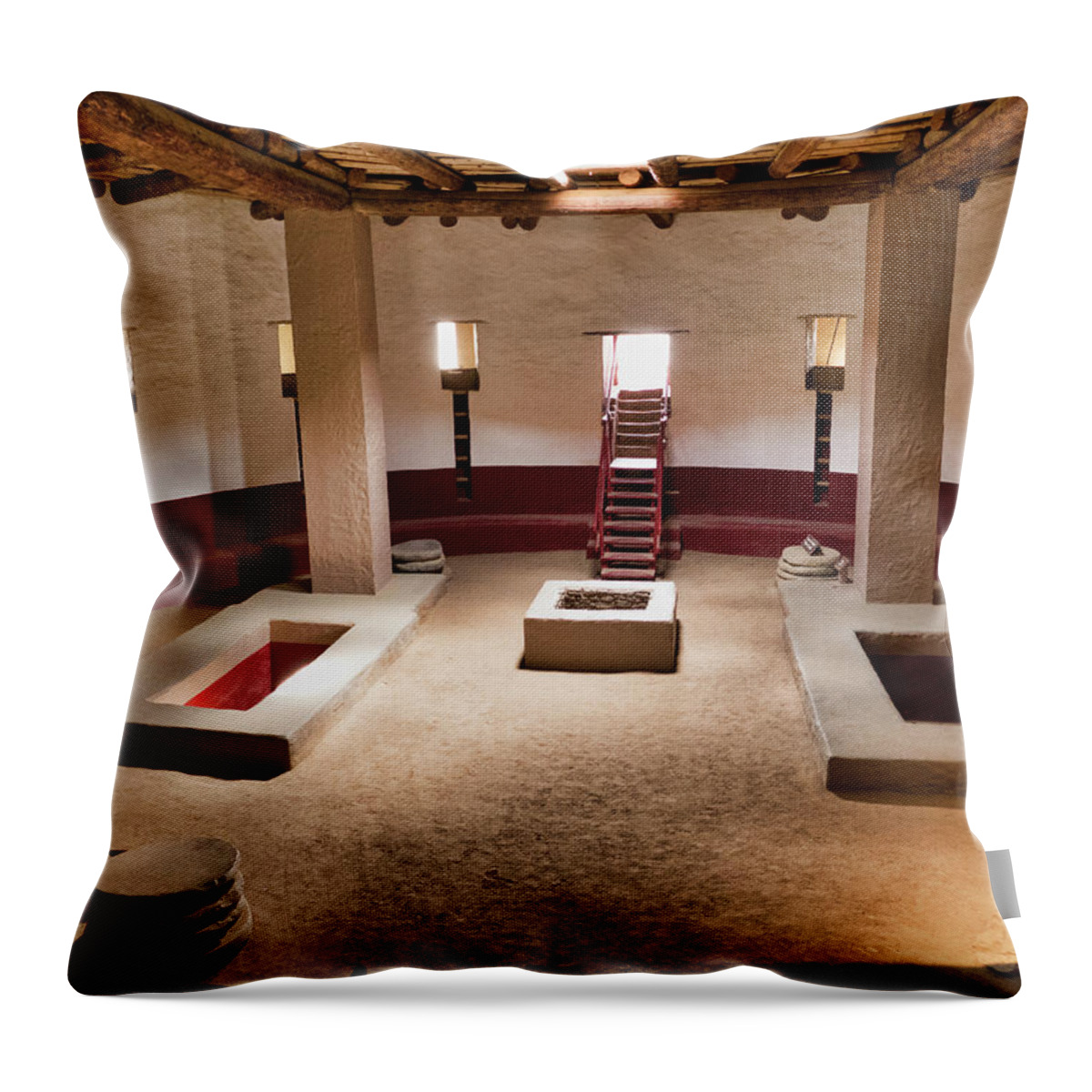 Pueblo Cultures Throw Pillow featuring the photograph Reconstructed Kive, Aztec Ruin, NM by Segura Shaw Photography