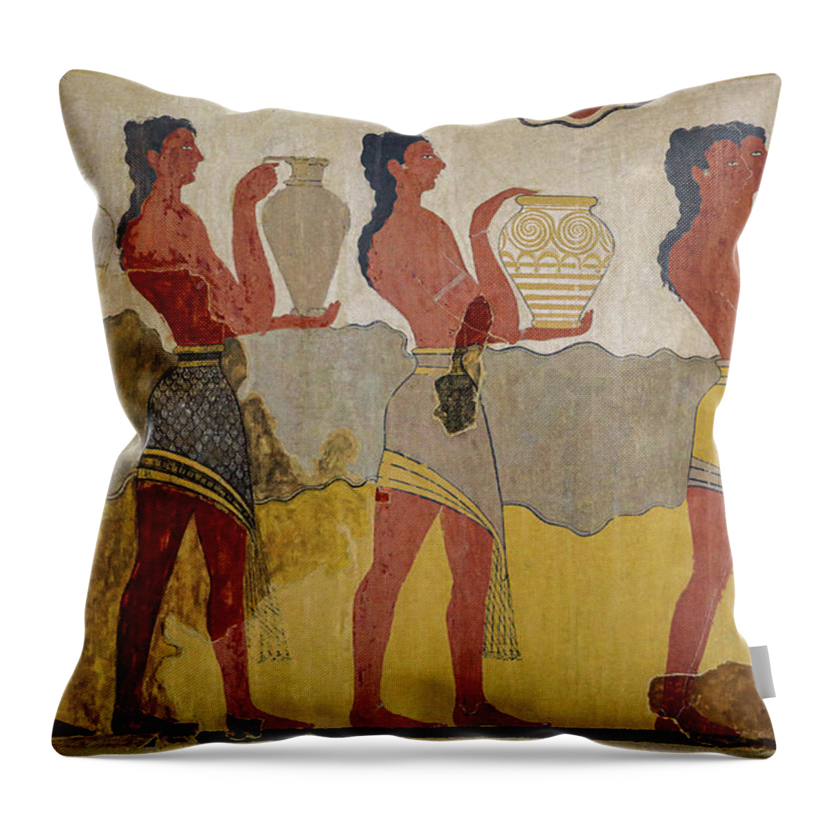 Antiquity Throw Pillow featuring the painting Reconstruction Of The Procession Fresco, 1500- 1400 Bc by Minoan