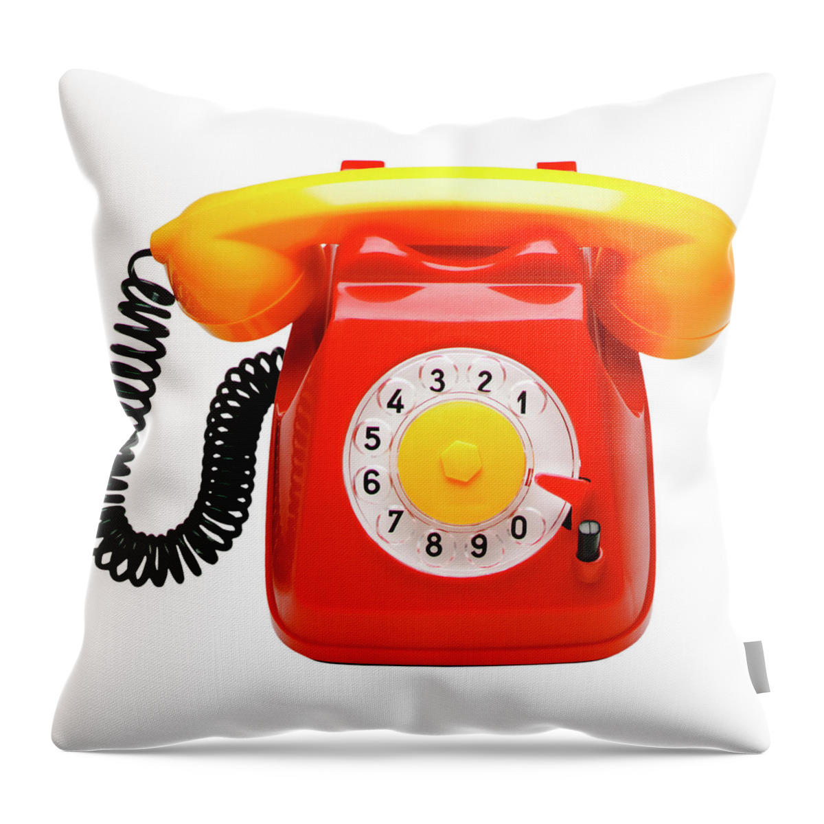 Answer Throw Pillow featuring the drawing Red and Yellow Rotary Phone by CSA Images