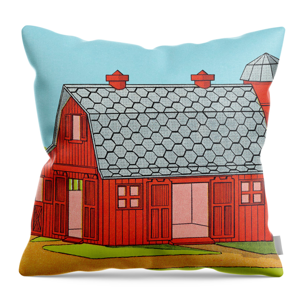 Agriculture Throw Pillow featuring the drawing Red Barn by CSA Images