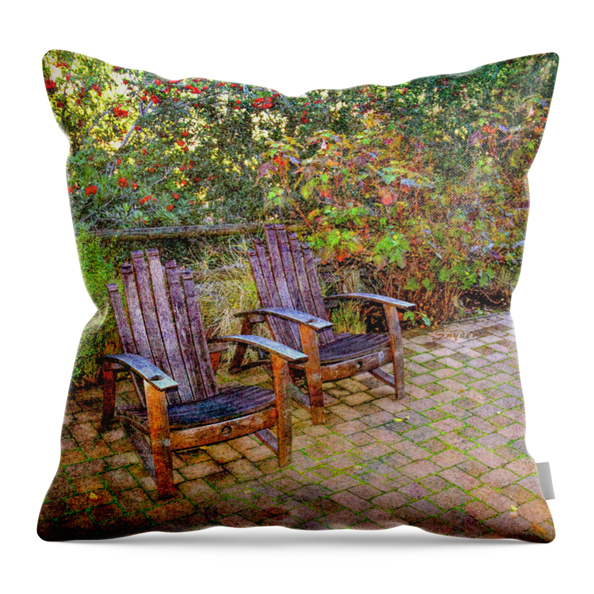 Red Brick Patio Throw Pillow featuring the photograph Red Brick Patio by Floyd Snyder