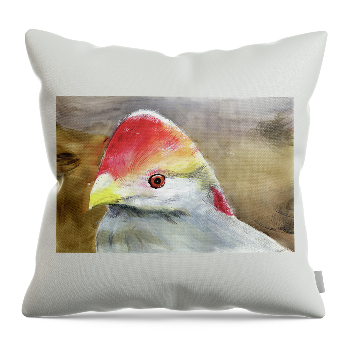 Nature Throw Pillow featuring the painting Red Crested Turaco by Anil Nene
