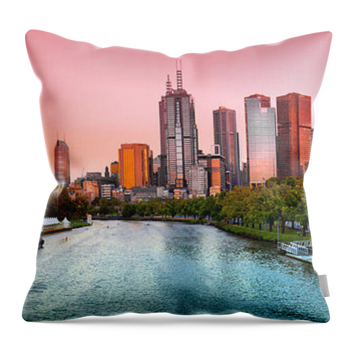 Melbourne Throw Pillow featuring the photograph Red Dawn Over Melbourne by Sean Davey