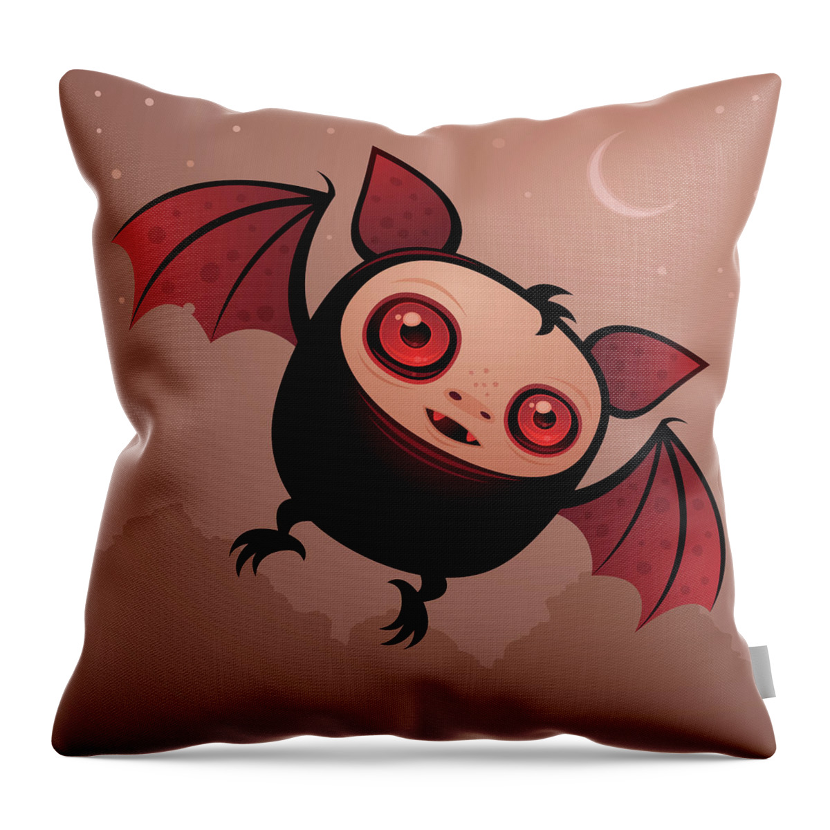 Cute Throw Pillow featuring the digital art Red Eye the Vampire Bat Boy by John Schwegel