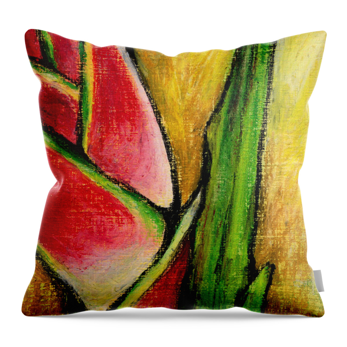 Tropical Throw Pillow featuring the pastel Red Heliconia by AnneMarie Welsh
