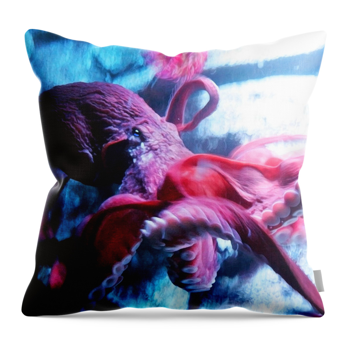 Octopus Throw Pillow featuring the digital art Red Octopus by Anthony Jones