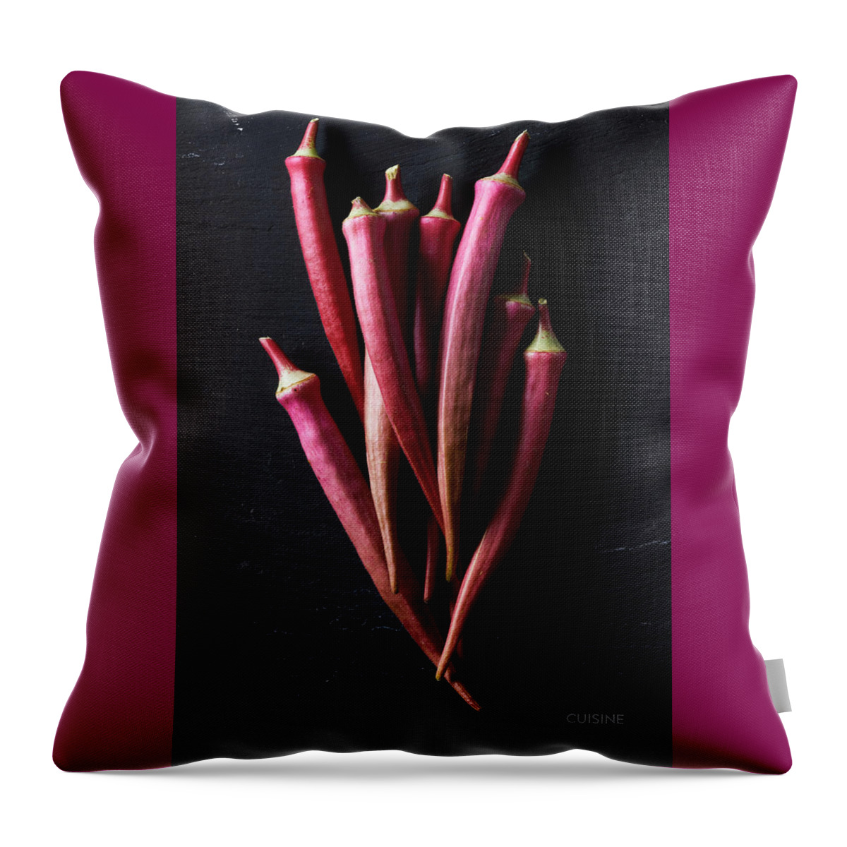 Red Okra Throw Pillow featuring the photograph Red okra by Cuisine at Home