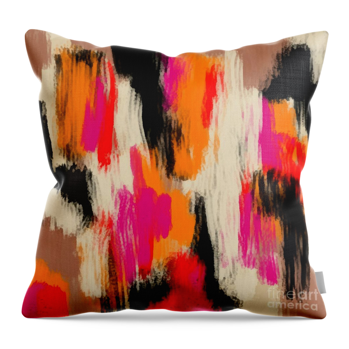 Delynn Throw Pillow featuring the digital art Red Pink Black Brown Digital Abstract Painting by Delynn Addams