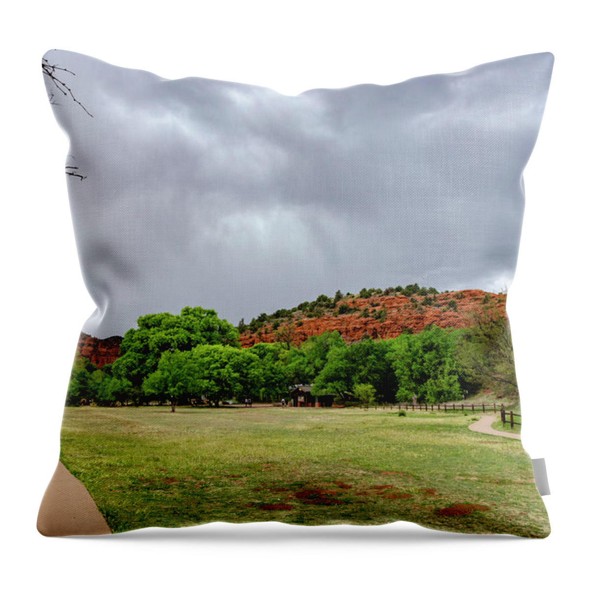 Red Rock State Park Throw Pillow featuring the photograph Red Rock Spring Storm by Douglas Wielfaert