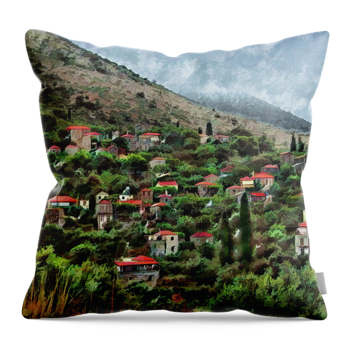 Mountain Throw Pillow featuring the photograph Red Roofs on the Hill by Aleksander Rotner