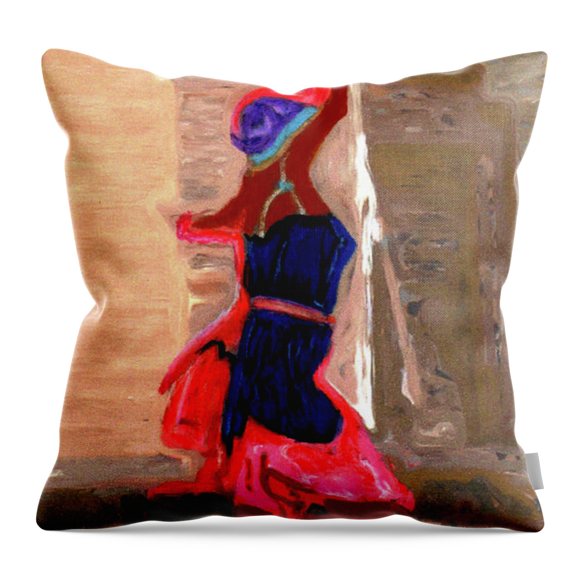 Red Scarf Dancers Throw Pillow featuring the digital art Red Scarf Dancer No. 4 by David Valentine
