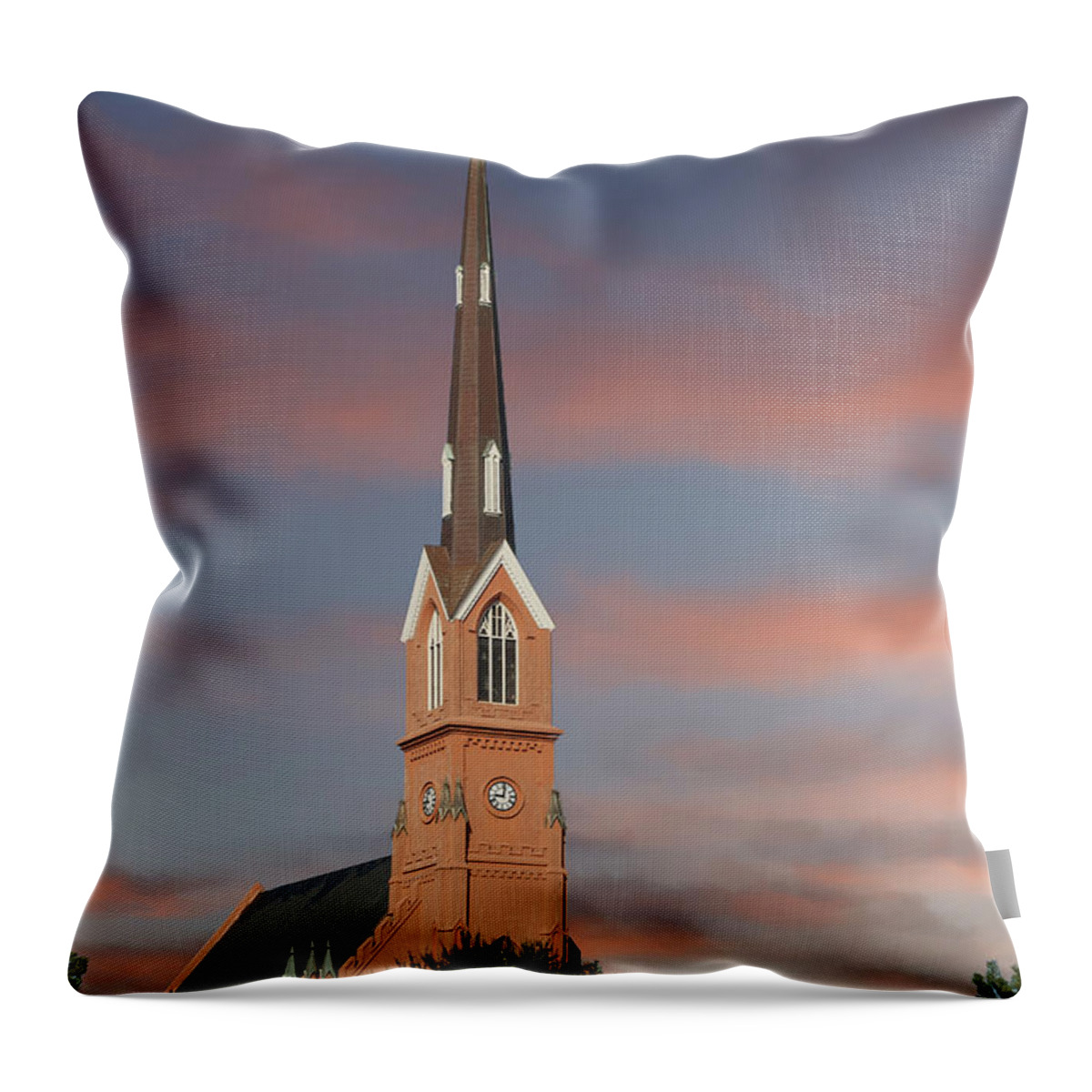 Charleston Throw Pillow featuring the photograph Red Stucco Steeple Rising in Early Morning Light by Darryl Brooks