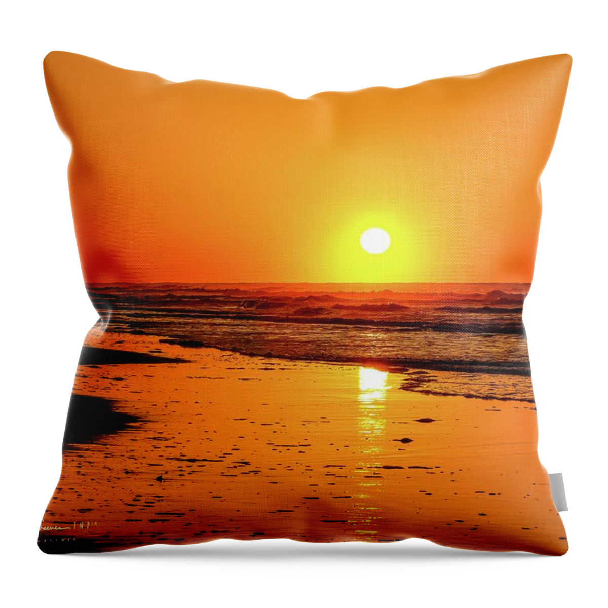 Surf City Throw Pillow featuring the photograph Red Sunrise Surf City by Shawn M Greener