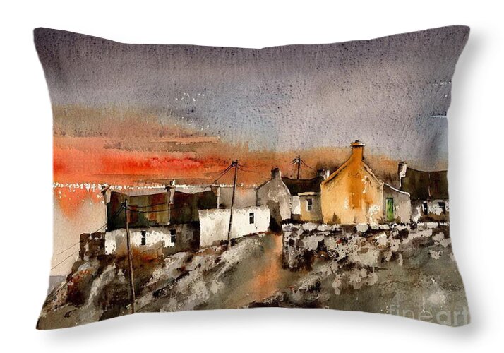  Throw Pillow featuring the painting Red Sunset on Dugort, Achill, Mayo by Val Byrne