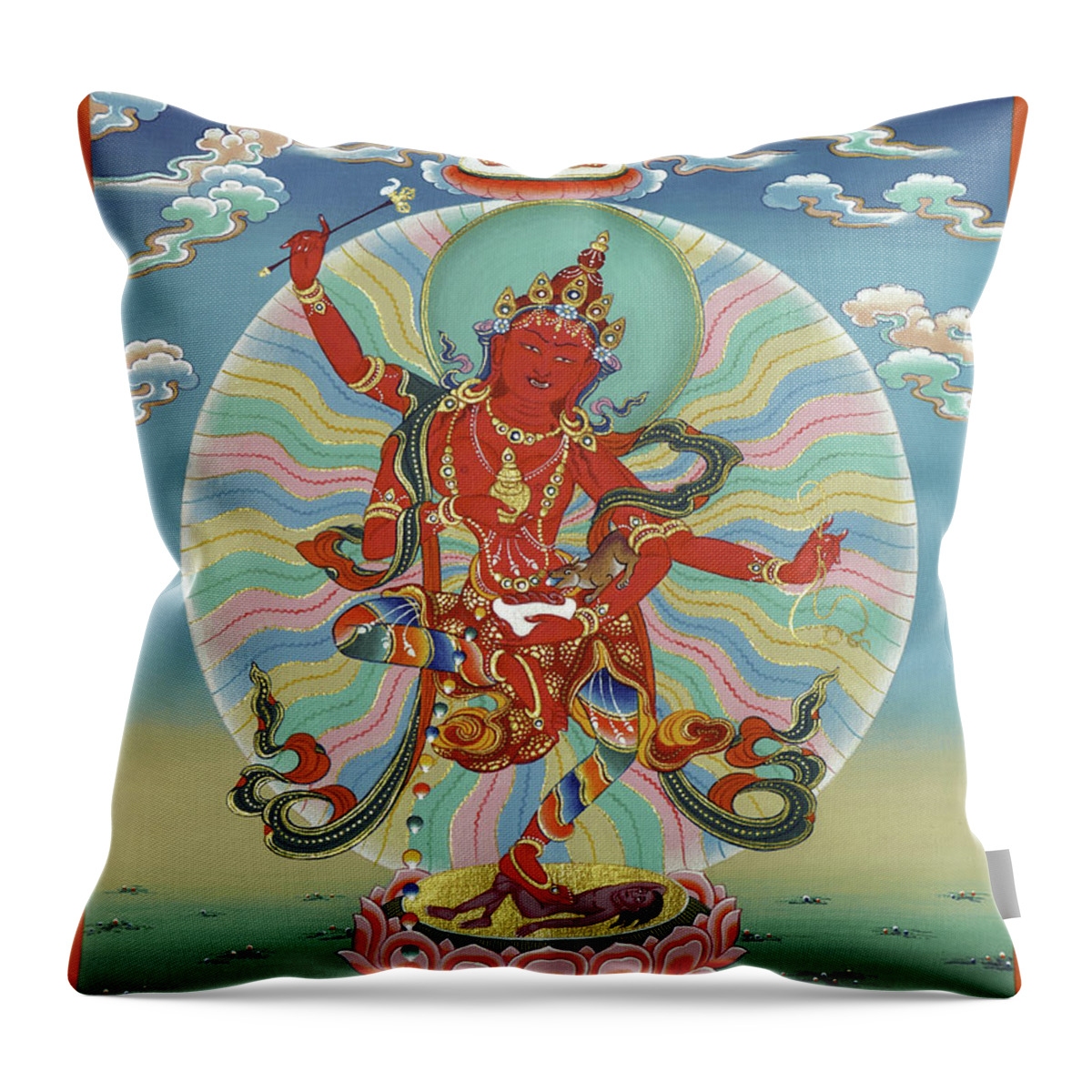 Red Throw Pillow featuring the painting Red Tara by Sergey Noskov