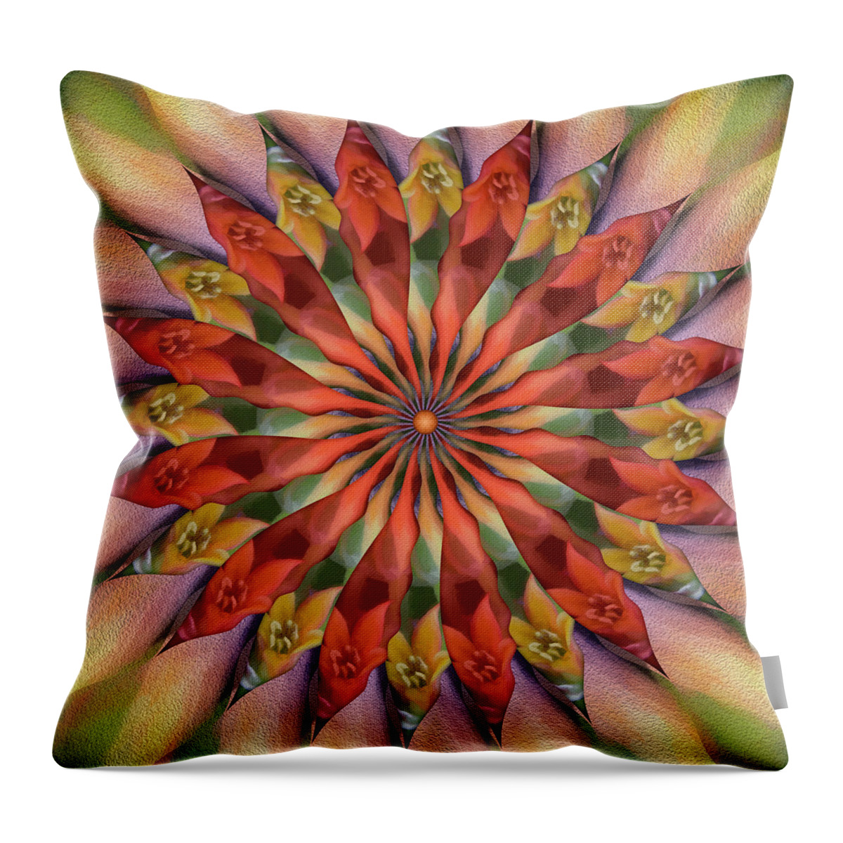 Spin-flower Mandala Throw Pillow featuring the digital art Red Velvet Quillineum by Becky Titus