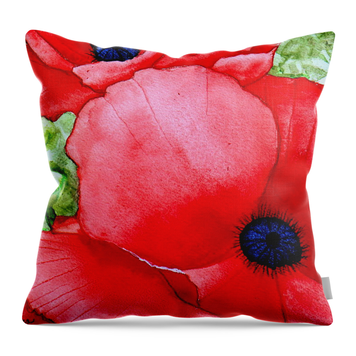 Red Throw Pillow featuring the painting RedPops 2 Watercolor by Kimberly Walker
