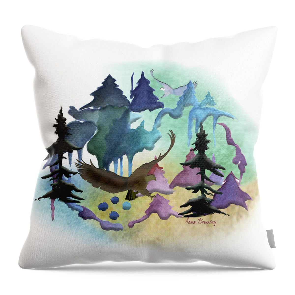 Fir Trees Throw Pillow featuring the painting Reflections of Port Townsend by Anne Beverley-Stamps