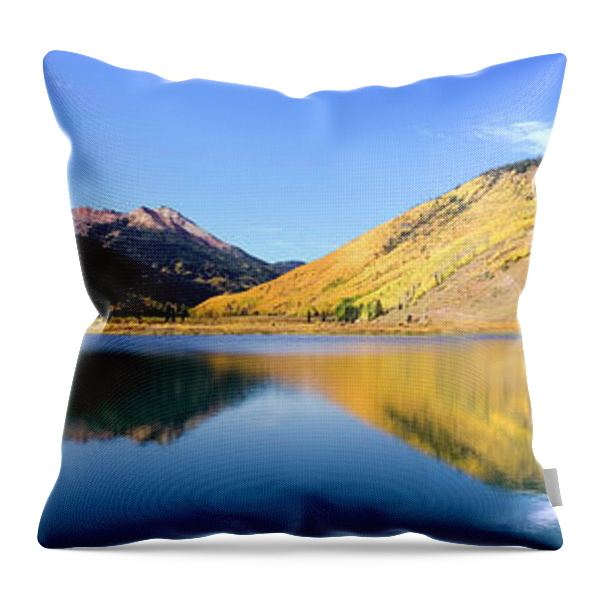 San Juan Mountains Throw Pillow featuring the photograph Reflective Crystal Lake With Yellow by Dmathies