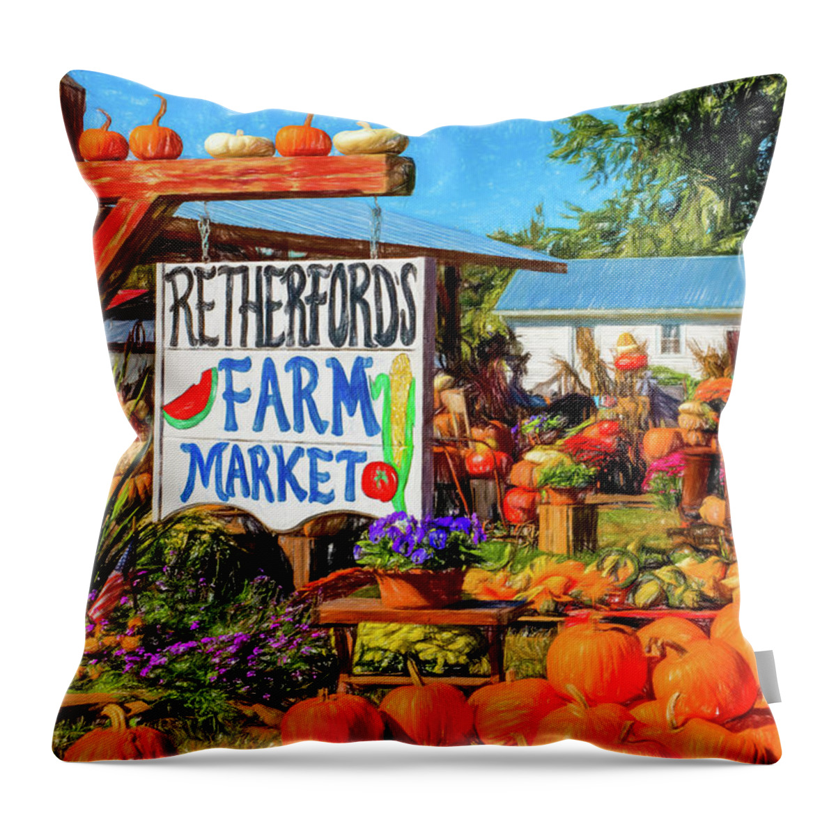 Fall Throw Pillow featuring the digital art Retherford's Market Autumn #1 by Barry Wills